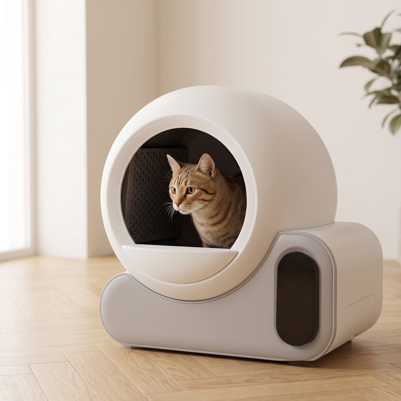 Un chat entre tranquillement dans la litière OUATTE